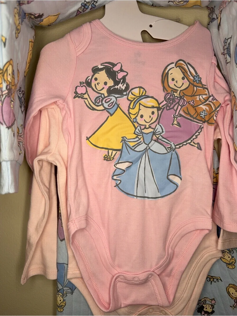 Disney Baby Girls Light Blue & Pink Princess Print One-Piece Bodysuit Set